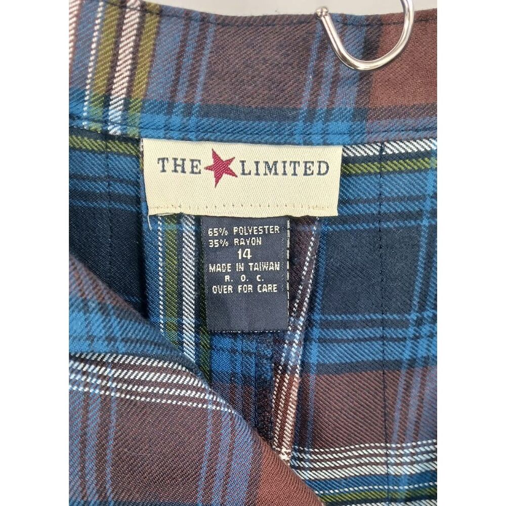 Vintage The Limited Blue Brown Plaid School Girl Mini Skirt Skort Academia Sz XS - Picture 3 of 5